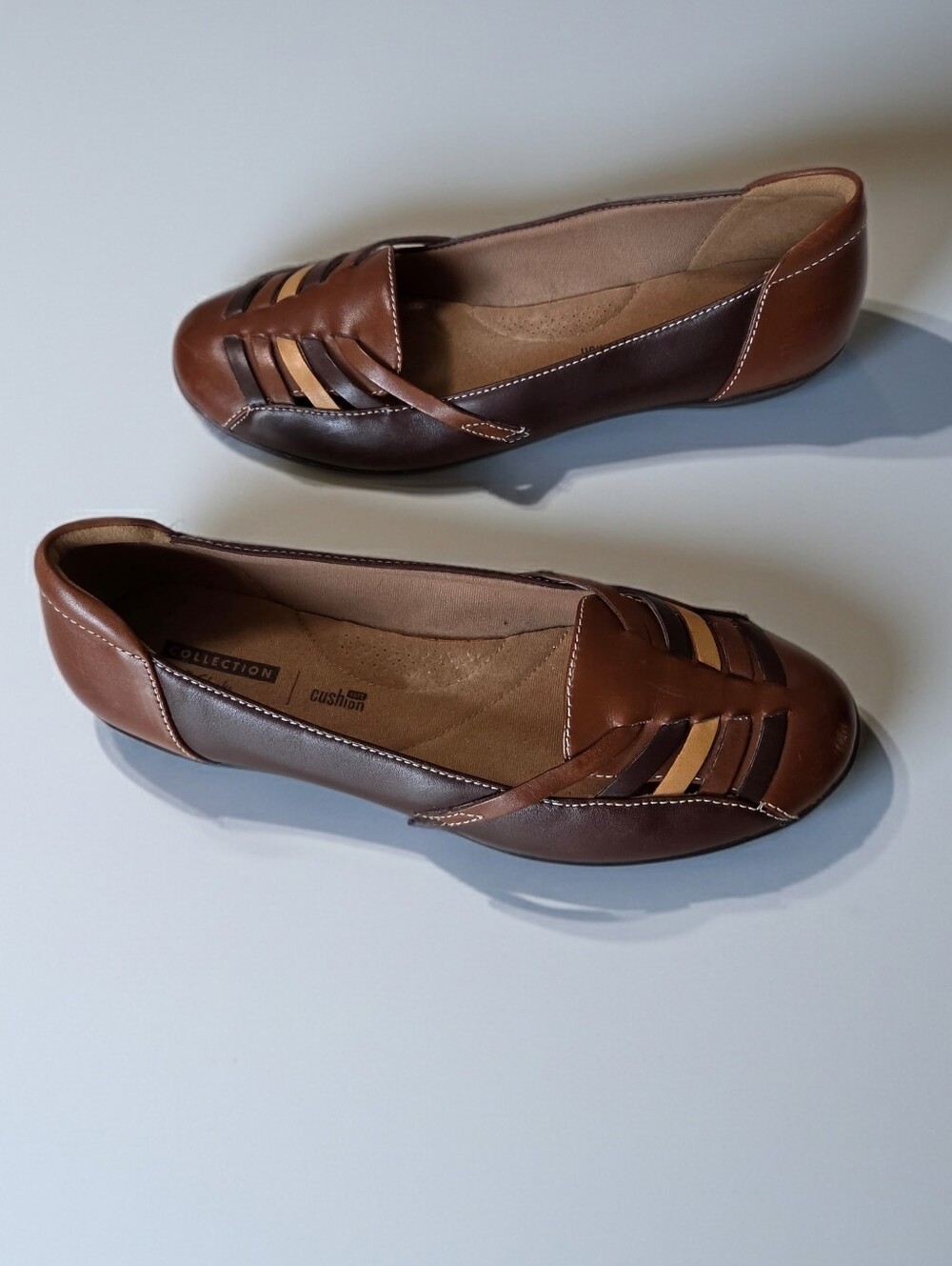 Clark's Career Gracelin Gemma Multi-brown Woven Leather Ballet Flats Size 8.5